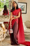 Tasuvure Indes_Red Pleated Polyester Embroidery Round Saree Gown With Blouse _Online_at_Aza_Fashions