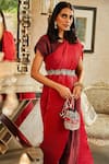 Shop_Tasuvure Indes_Red Pleated Polyester Embroidery Round Saree Gown With Blouse _Online_at_Aza_Fashions