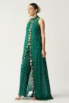 Shop_Itrh_Green Georgette Bandhani High Neck Basanti Tunic And Pant Set_Online_at_Aza_Fashions