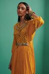 Buy_5elements_Yellow 100% Cotton With Silk Brocade Yoke Paisley Pattern Anarkali Set _Online_at_Aza_Fashions