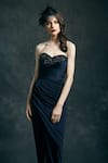 Buy_Mandira Wirk_Blue Sweetheart Neck Bandeau Draped Gown _Online_at_Aza_Fashions