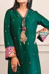 Buy_Label Niti Bothra_Green Cupro Dupion Embroidery V Neck Kurta Palazzo Set _Online_at_Aza_Fashions