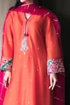 Label Niti Bothra_Orange Cupro Dupion Embroidery V Neck Kurta Palazzo Set _Online_at_Aza_Fashions