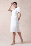 Thetaa_White Polyester Solid Square Neck A-line Dress _Online_at_Aza_Fashions