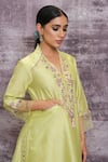 Label Niti Bothra_Green Chanderi Silk Embroidered Thread Work V Neck Floral Kurta And Palazzo Set _at_Aza_Fashions