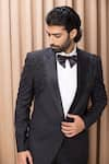 Shop_Ankit V Kapoor_Black Suiting Hand Embroidered Peak Lapel Tuxedo And Pant Set _Online_at_Aza_Fashions