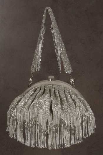 Shop_Lovetobag_Silver Crystals, Beads Fringed Soft Pouch _Online_at_Aza_Fashions