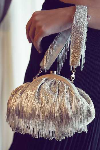 Buy_Lovetobag_Silver Crystals, Beads Fringed Soft Pouch _at_Aza_Fashions