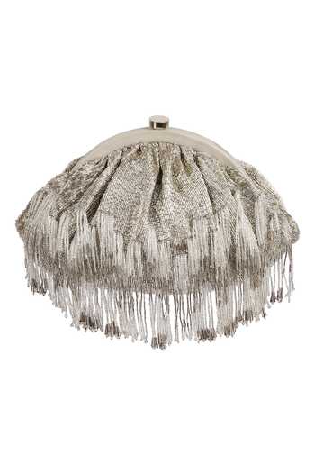 Shop_Lovetobag_Silver Crystals, Beads Fringed Soft Pouch _at_Aza_Fashions