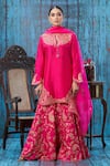 Buy_Label Niti Bothra_Pink Silk Embroidered Floral Notched Kurta Sharara Set _at_Aza_Fashions