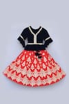 Buy_Fayon Kids_Red Velvet, Gingham, Cotton Zari, Embroidery Lehenga Set _at_Aza_Fashions
