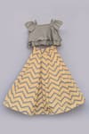 Shop_Fayon Kids_Grey Silk, Cotton Tassels, Fabric Flowers Embellished Lehenga Set _at_Aza_Fashions