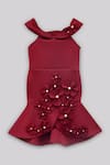 Buy_Fayon Kids_Maroon Lycra Fabric Flowers, Pearls Floral Fish Cut Dress _at_Aza_Fashions