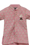 FAYON KIDS_Pink Cotton Silk Embroidered Sherwani Kurta Set _Online_at_Aza_Fashions