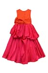 Shop_FAYON KIDS_Pink Taffeta Silk Colorblock Bow Gown _at_Aza_Fashions