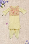 Buy_Fayon Kids_Yellow Cotton Tassels, Embroidery Kurta Set _at_Aza_Fashions