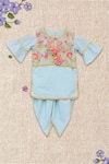 Buy_Fayon Kids_Blue Cotton Tassels, Embroidery Kurta Set _at_Aza_Fashions