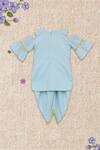 Shop_Fayon Kids_Blue Cotton Tassels, Embroidery Kurta Set _at_Aza_Fashions