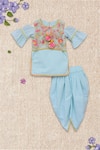 Fayon Kids_Blue Cotton Tassels, Embroidery Kurta Set _Online_at_Aza_Fashions