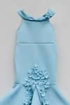 FAYON KIDS_Blue Lycra Floral Applique Dress _Online_at_Aza_Fashions