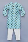 FAYON KIDS_Blue Cotton Printed Kurta Set _Online_at_Aza_Fashions