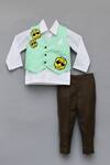 FAYON KIDS_Green Cotton Silk Waistcoat And Shirt Set _Online_at_Aza_Fashions