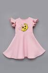 Fayon Kids_Pink Lycra Embroidery Flared Dress With Motif _Online_at_Aza_Fashions