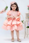 Buy_Fayon Kids_Peach Cotton, Silk Sequins Embellished Dress _at_Aza_Fashions