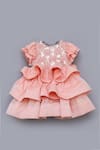 Fayon Kids_Peach Cotton, Silk Sequins Embellished Dress _Online_at_Aza_Fashions