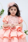 Buy_Fayon Kids_Peach Cotton, Silk Sequins Embellished Dress _Online_at_Aza_Fashions