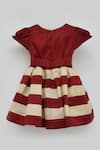Shop_Fayon Kids_Maroon Cotton, Silk Bows Striped Pleated Frock _at_Aza_Fashions