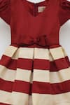 Fayon Kids_Maroon Cotton, Silk Bows Striped Pleated Frock _Online_at_Aza_Fashions