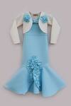 Buy_FAYON KIDS_Blue Lycra Embroidered Dress With Jacket _at_Aza_Fashions