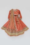 Buy_Fayon Kids_Orange Cotton, Net, Velvet Sequins, Embroidery Printed Lehenga Set _at_Aza_Fashions