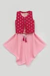 Buy_Fayon Kids_Pink Crepe, Silk Tassels, Embroidery Jacket And Dhoti Pant Set _at_Aza_Fashions