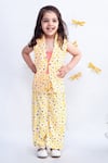 Buy_Fayon Kids_Yellow Silk, Cotton Printed Jacket And Pant Set _at_Aza_Fashions
