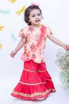 Buy_Fayon Kids_Peach Cotton Sequins, Embroidery Printed Kurta And Sharara Set _at_Aza_Fashions