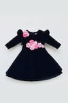 Buy_FAYON KIDS_Blue Velvet Applique Dress _at_Aza_Fashions