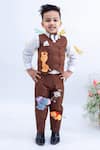 Buy_Fayon Kids_Brown Cotton, Suede Applique Waistcoat And Pant Set _at_Aza_Fashions