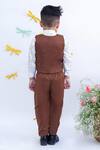 Shop_Fayon Kids_Brown Cotton, Suede Applique Waistcoat And Pant Set _at_Aza_Fashions