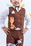 Fayon Kids_Brown Cotton, Suede Applique Waistcoat And Pant Set _Online_at_Aza_Fashions