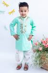 Buy_Fayon Kids_Green Embroidered Kurta And Dhoti Pant Set For Boys_at_Aza_Fashions