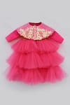 Buy Fayon Kids Pink Net, Denim, Silk Sequins Tiered Frill Gown With Cape at Aza Fashions Buy_Fayon Kids_Pink Net, Denim, Silk Sequins Tiered Frill Gown With Cape _at_Aza_Fashions