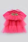Shop Fayon Kids Pink Net, Denim, Silk Sequins Tiered Frill Gown With Cape at Aza Fashions Shop_Fayon Kids_Pink Net, Denim, Silk Sequins Tiered Frill Gown With Cape _at_Aza_Fashions