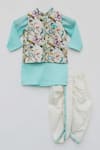 Fayon Kids_White Printed Bundi And Kurta Set For Boys_Online_at_Aza_Fashions