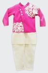 Buy_Fayon Kids_Pink Silk Jacket And Kurta Set For Boys_at_Aza_Fashions