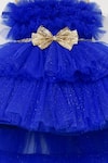 Fayon Kids_Blue Silk, Net Ruffles High-low Gown _Online_at_Aza_Fashions
