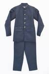 Buy_Fayon Kids_Blue Cotton Brooches Suiting Coat And Pant Set _at_Aza_Fashions