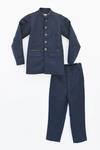Fayon Kids_Blue Cotton Brooches Suiting Coat And Pant Set _Online_at_Aza_Fashions