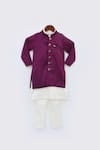 Buy_Fayon Kids_Wine Silk, Cotton Embroidery, Mirrors, Gota Patti Jacket Kurta Set _at_Aza_Fashions
